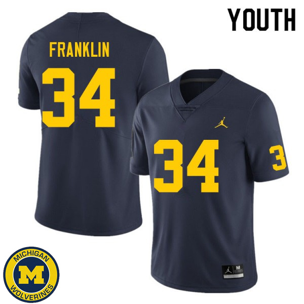 Youth Michigan Wolverines #34 Leon Franklin Navy Embroidery Jersey